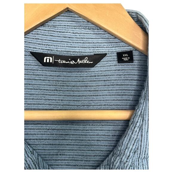 TravisMathew Polo Shirt Mens 2XL Blue Striped Golf Casual Performance Outdoor - Picture 3 of 15